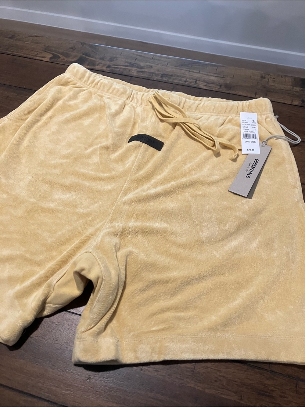 ESSENTIALS - Fear of God- Yellow Velour Drawstring Shorts Mens Sz L fits like XL